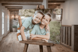 Echtholz-Druck Produktfoto von Kinderportrait Outdoor
