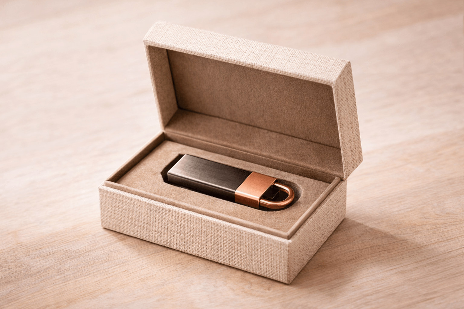 Datenstick in einer Schatulle, für die Übergabe von Fotos